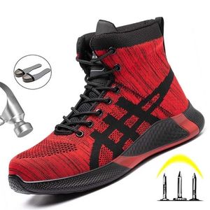 Anti-punkteringsarbete Säkerhetsskor för män Skyddande skor Stål Toe Sneakers Male Light Onistructible Boots 211217