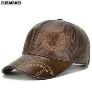 Fuzaibazi New Men's Genuine Leather Chapéu De Couro Moda Outono Bonés De Beisebol Fino Snapback Tamanho Ajustável Parte de Lazer Cap Q0911