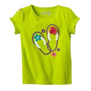 Meninas do verão camisetas Forma verde Sandal Crianças Florais T-shirt Tops Varejo Roupas Roupas 100% Algodão 210413