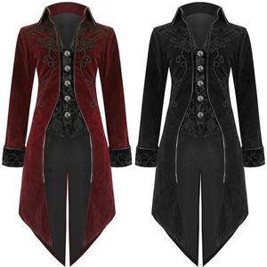 Trench da uomo Abbigliamento punk Cappotto lungo retrò da uomo Taglie forti Smoking monopetto Colletto alla coreana Ricamo Stampa Steampunk Giacca da slittino