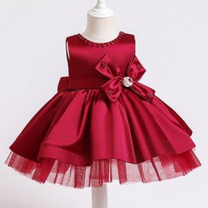 Платья для крещения для девочки 1st Year Birthday Flower Dress Infant Bow Свадебная вечеринка Платье принцессы Kids Christmas Newborn