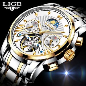Reloj Hombre Lige Fashion Męskie Zegarki Top Marka Luksusowy Automatyczny Zegarek Mechaniczny Mężczyźni Wodoodporny Zegar Szkieletowy 210527