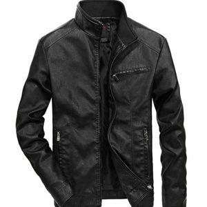 Men's Jackets Men Autumn Winter Leather Jacket Coat Retro Stand Collar Motorcycle Warm Fleece PU For Clothes MY497
