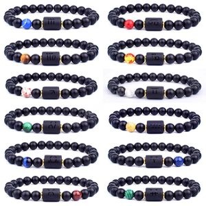 8mm Taş Boncuk 12 Takımyıldızlar Çift Strands Bilezik Erkekler Kadınlar Için Bilezikler Pulseras Masculina Hombre Adam Erkek Mücevherat