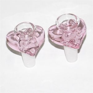 Heart Shape glass bowl slides 14mm male with pink color wholesale smoking tobacco bowls Herb Dry Oil Burner