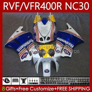 Bodys для Honda RVF400R N30 V4 VFR400 R VFR400R 89-93 79NO.20 RVF VFR 400 RVF400 R 400RR 1989 1990 1991 1992 1993 VFR400RR VFR 400R 89 90 91 92 93 Комплект обтекателя Rothmans Blue