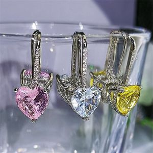 Choucong Set di gioielli classici in argento sterling 925 con taglio a pera Multi colore Topazio Diamante CZ Pietre preziose Eternità Donna Fede nuziale Ciondola l'orecchino Anello di fidanzamento Regalo