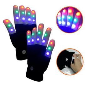 Gry outdoorowe Flashings Rękawice Glow 7 Tryb LED Raves Lekki Palec Oświetlenie Mitt Black Party Supplies Świecące Rave Flashing Glove Party Decor