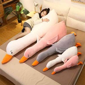 1pc 70-160cm Lovely Goose Plush Toys Stuffed Soft Animal Sleeping Pillow Kawaii Vit Kudde för barn Baby Födelsedagspresent 210728