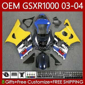 Órgão de Molde de Injeção para Suzuki GSX-R1000 GSXR 1000 CC GSXR-1000 K3 2003-2004 Bodywork 67No.75 K3 1000CC GSXR1000 03 04 GSX R1000 2003 2004 Fairings OEM Kit Yellow