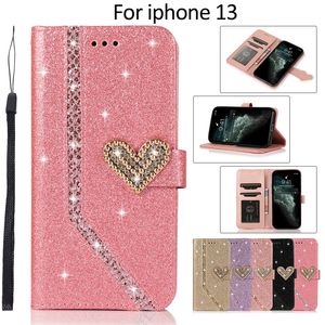 Bling Diamond Glitter Leather Wallet Wallet for Samsung S23 Ultra Plus S22 A14 A54 A34 Note 20 A13 A33 A53 A73 Love Sparkly Fashion Heart Flip Cover Cover Cover Cover