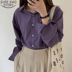 Biuro dama luźne koszule kobiety fioletowy bluzka z długim rękawem topy wiosna jesień koreańska odzież moda elegancka kobieta blusas 12279 210417