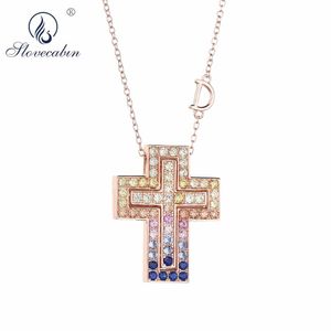 Slovecabin Rosa Gold Lange Kette D Letter Kreuz Bunte AAA Zirkon Anhänger Halskette 925 Sterling Silber JapanWomen Luxus Schmuck