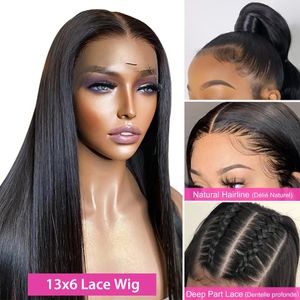 Transparente 13x4 13x6 Lace Front Human Hair Wigs Brasileiro Frontal de renda reta para mulheres Preparado 4x4 5x5 Peruca de fechamento