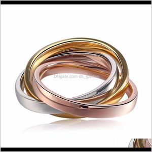 Ringos de banda Rose Goldsier Circle em 1 titanium aço triplo Três mistura cor 3 set mulheres noivado de casamento Bandas de anel H0DQA Knuli