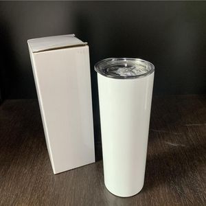 DIY Tumbler sublimering Skinny tumblers i bulk 20oz Partihandel Tankar Rostfritt Stål Tumbler Straight Double Wall Isolerad Vattenflaska