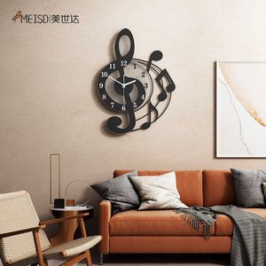 Wholesale music sticker design resale online - Music Note Large Wall Clock Modern Designed Watches For Home Living Room Bedroom Decor Kitchen Decoration With Stickers Silent