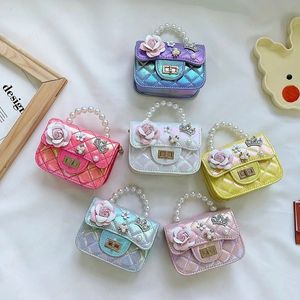 Koreanska stil tjejer prinsessan messenger väska söta blomma mynt påse barn leksaker och handväskor baby party tote handväska