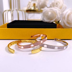 luxury Design Style Full Diamond Letter Bangle Braclets C-shaped Cuff Bracelet Birthday Present for Her Women Teen Girls