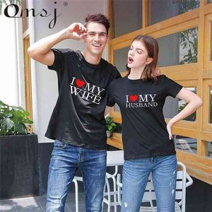 Verão legal casal de correspondência t camisas Eu amo minha esposa marido letra cópia r roupa para ele e ela 210517