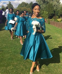 Vintage te längd landsstil brudtärna klänning teal trädgård formell bröllopsfest gästpige av ära klänning plus storlek