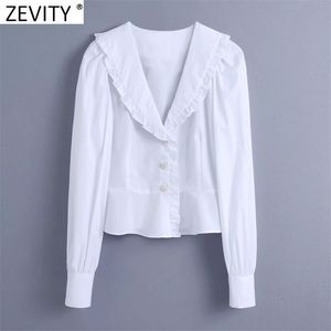 Women Sweet Agaric Lace White Smock Blouse Office Ladies Puff Sleeve Diamond Buttons Shirts Chic Blusas Tops LS7709 210420