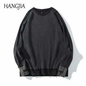 Tvättad Retro Distressed Sweatshirt Män Streetwear Thumb Hole Pullovers Sweatshirts Långärmad Män Kvinnor Patchwork Hoodie C0607