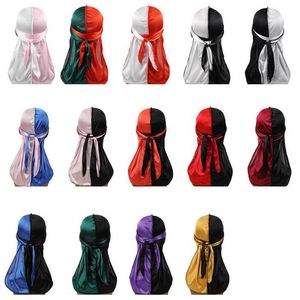 Unisex Double Color Silk Satin Breathable Turban Hats Durag Headwrap Chemo Cap Long Tail Pirate Hat Men Women Fashion Hair Accessories