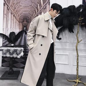 Autunno Inverno Uomo Moda Vintage Doppio Petto Lungo Trench Cappotto Stile Coreano Soprabito Casual Giacca Allentata