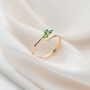 Mode grüne Kristallblätter Slub Ring für Frauen reine 925 Sterling Silve Pflanze freie Größe Original Edlen Schmuck Geschenk 210707