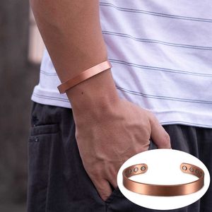 Matte Copper Bracelet Men Magnetic Arthritis Adjustable 8pcs Magnets 10mm Men Cuff Bracelet Magnetic Energy Bracelet for Men Q0717