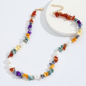 Bohemian färgglada pärlor oregelbundna grussten Clavicle Chain halsband för kvinnor mode choker halsband smycken parti
