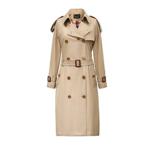 Modischer langer zweireihiger Trenchcoat aus wasserdichter Baumwolle von The Westminster Heritage für Damen