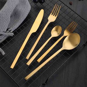 30pcs Gold Cutlery Sets Matt Stainless Steel Tableware Knife Fork Coffee Spoon Flatware Dishwasher Safe Dinnerware 210907