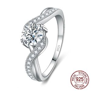 Otantik 925 Ayar Gümüş Yüzük Gelin Düğün Takı 0.8ct Diamant Kübik Zirkonya Kadınlar Için Nişan Hediye Promeme J-042