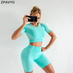 yoga set women gym suit clothing shorts top Female leggings Running Clothes Seamless 210802