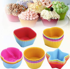 Silicone Cupcake Mote 5pc / Lot Heart Cakes Muffin Moulds Bakeware Non-stick Värmebeständig återanvändbar Kök Matlagning Maker DIY Cake dekorativa verktyg sn3037