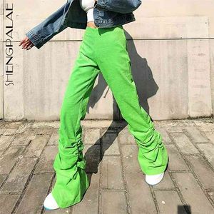 Shenpalae streetwear dobra as calças primavera feminina outono alta cintura verde calças regulares maré feminina 5c825 210427