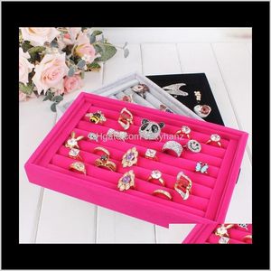 Packaging & Drop Delivery 2021 Top Grade Veet Ring Stud Earring Display Stand Tray Holder Wooden Jewelry Box Rings Organizer Show Case Ear Pi