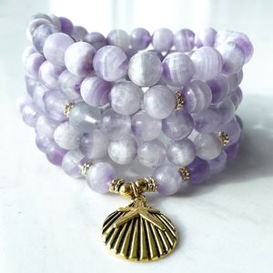 MG1392 Matte AA Grau Uruguai Ametista 108 Mala Pulseira Mulheres Yoga Colar Espiritual Equilíbrio Yoga Mala Energia Jóias