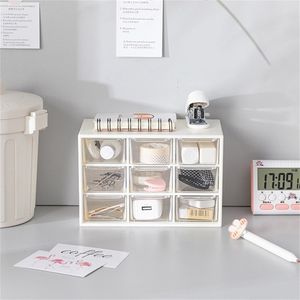 Skrivbord 9-galler Förvaringslåda Smycken Lådor Pearl Pärlor Boxar Plast Kosmetiska Örhängen Makeup Container Organizer 210922