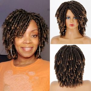 Wholesale short braids twist for sale - Group buy Synthetic Wigs Wig Short Curly Braided Suitable For Black Ladies Side Part Twisted With Bangs Gradient Brown