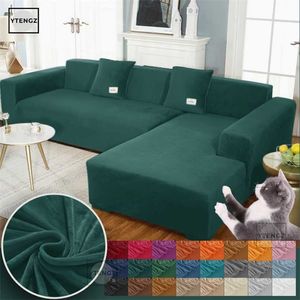 Solide Samt Fabirc Elastic L-Form Sofa-Cover S für Wohnzimmer-Stretch-Slipcover Couch mit Kissenbezug 211116