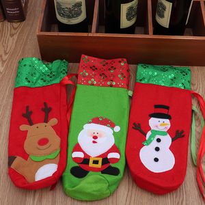 Jul Beer Bag Decor Santa Claus Cartoon Broderi Sequins Vinflaska Väskor Snögubbe Elk Red Wines Set Ornament BH4863 WLY