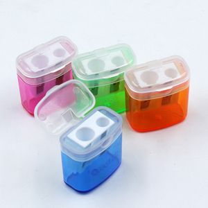 Apontador de lápis manual, furos duplos Prism Prism Sharpeners com tampa para crianças, adequado para escola, escritório, casa