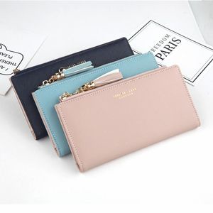 Plånböcker Lism 2021 Tassel plånbok för kvinnor, ganska lång plånbok, läder portefeulle blixtlås