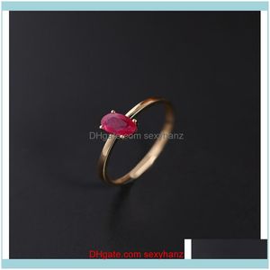 Jewelryfaceted Ruby Ring Female Genuine Yellow 18K Gold Simple Prong Setting Gift Custom Cluster Rings Drop Delivery 2021 S6Ki7