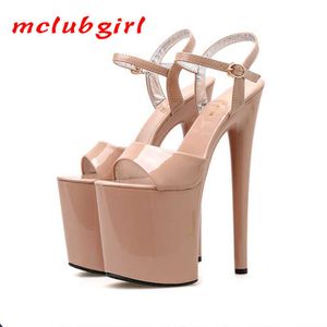 Mclubgirl Women Fish Toe Black White Sexy Super High Heels Sandals Model T Station 20CM Stage Catwalk Sandals JXQ 210715