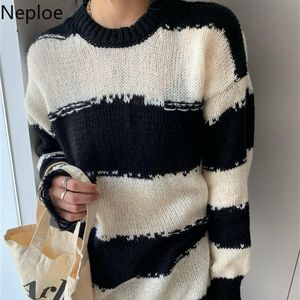 Swetry damskie NEPLOE Moda Paski Pullvoers Koreański Vintage Dzianiny Zagładne dla kobiet Streetwear Loose Casual Jumper Pull Femme