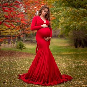 photography dress Mercerized Cotton pregnant women's V-neck floor dragging long sleeved 1185